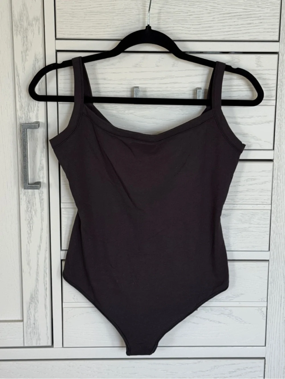 NWT SKIMS Cotton Jersey Scoop Neck Bodysuit | Soot | Size L